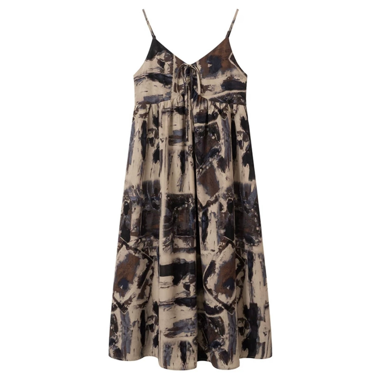 Elastic Drawstring V-neck Multi Stylish Print Cami Dress