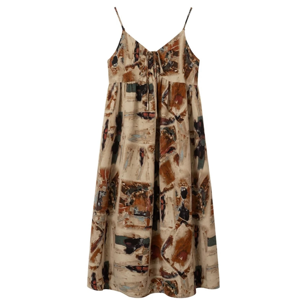 Elastic Drawstring V-neck Multi Stylish Print Cami Dress