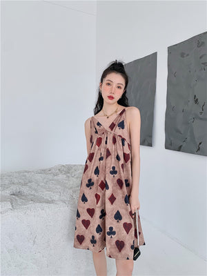 V-neck Multi Heart Print Cami Dress