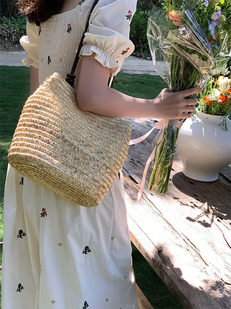 V-neck Back Shirred Elastic Sleeve Small Floral Print Dress