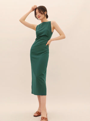 Elegant Side Ruched & Slit Halter Neckline Sleeveless Cami Dress