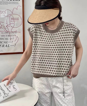 Geometric Pattern Color Contrasted Oversize Knitted Top