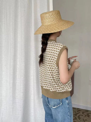 Geometric Pattern Color Contrasted Oversize Knitted Top