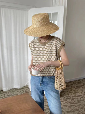 Geometric Pattern Color Contrasted Oversize Knitted Top