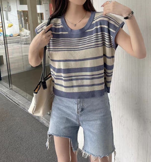 Stripe Round Neck Oversize Knitted Top