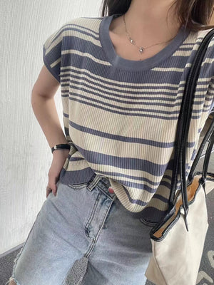 Stripe Round Neck Oversize Knitted Top