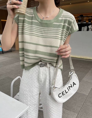 Stripe Round Neck Oversize Knitted Top