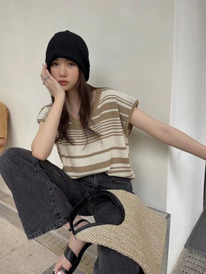 Stripe Round Neck Oversize Knitted Top