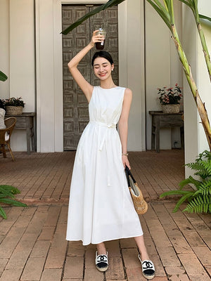 Single Button Back Side Pocket Self Belt Dress