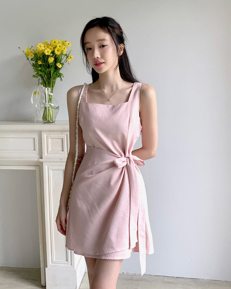 Cover-up Front Self Tie Bowknot Square Neck Dress