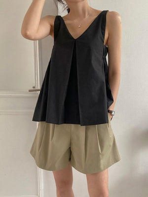 V-neck Elastic Side Babydoll Top