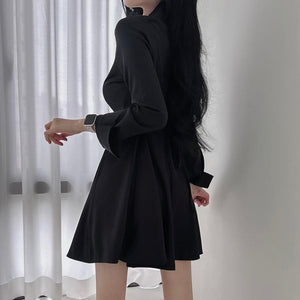 Self Tie Button Down Collar Neck Long Sleeve Polo Shirt Dress