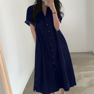 Button Down Side Pocket Slit Hem Polo Shirt Dress