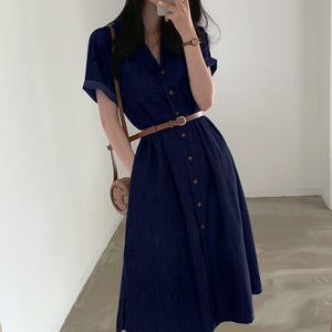 Button Down Side Pocket Slit Hem Polo Shirt Dress