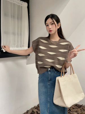 Geometric Embossed Pattern 2 Tone Oversize Knitted Top