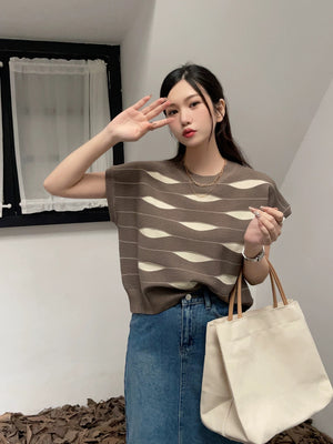 Geometric Embossed Pattern 2 Tone Oversize Knitted Top