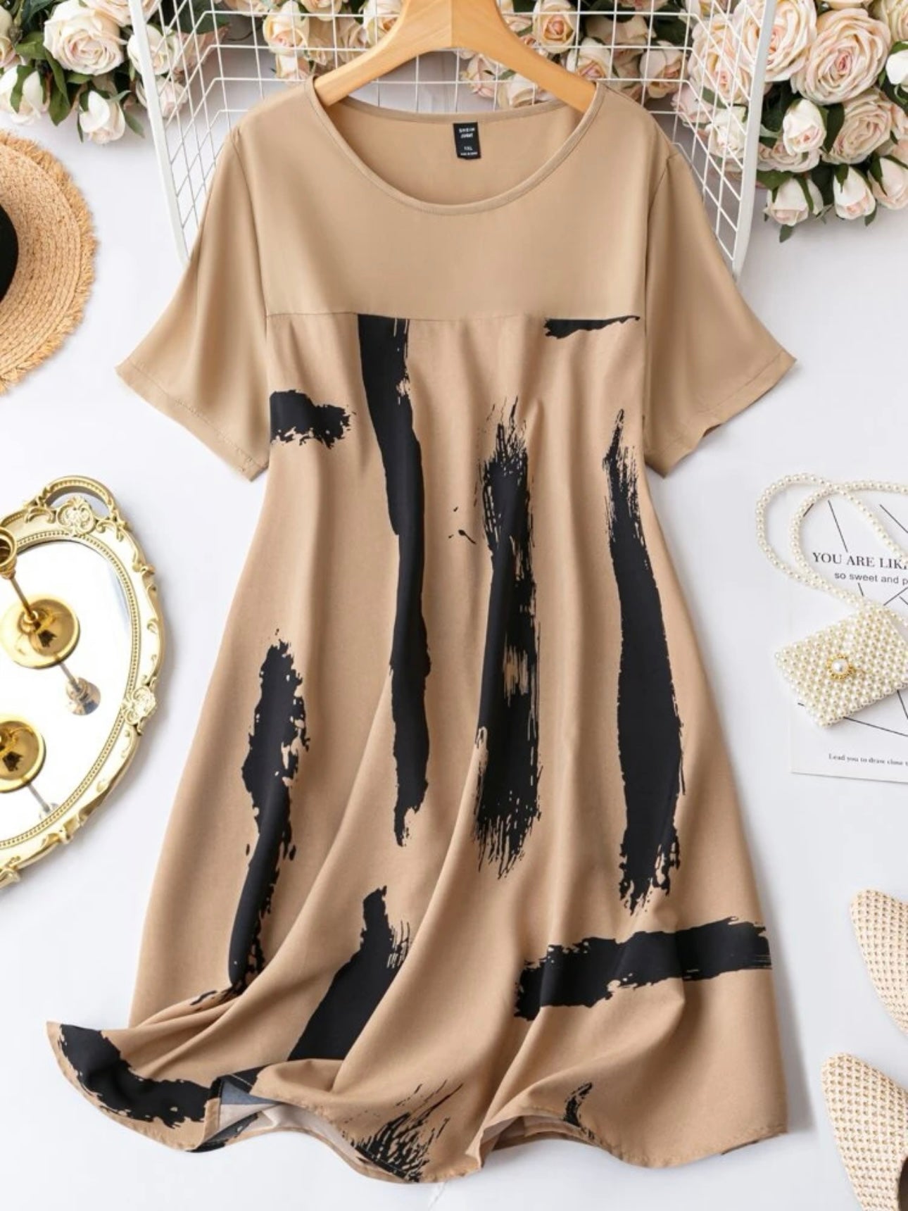 Splash Print & Solid Combo Plus Size Dress