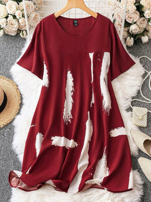 Splash Print & Solid Combo Plus Size Dress