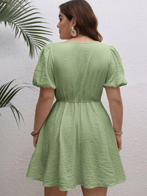 Elastic Sleeve Back Garter Plus Size Wrap Dress