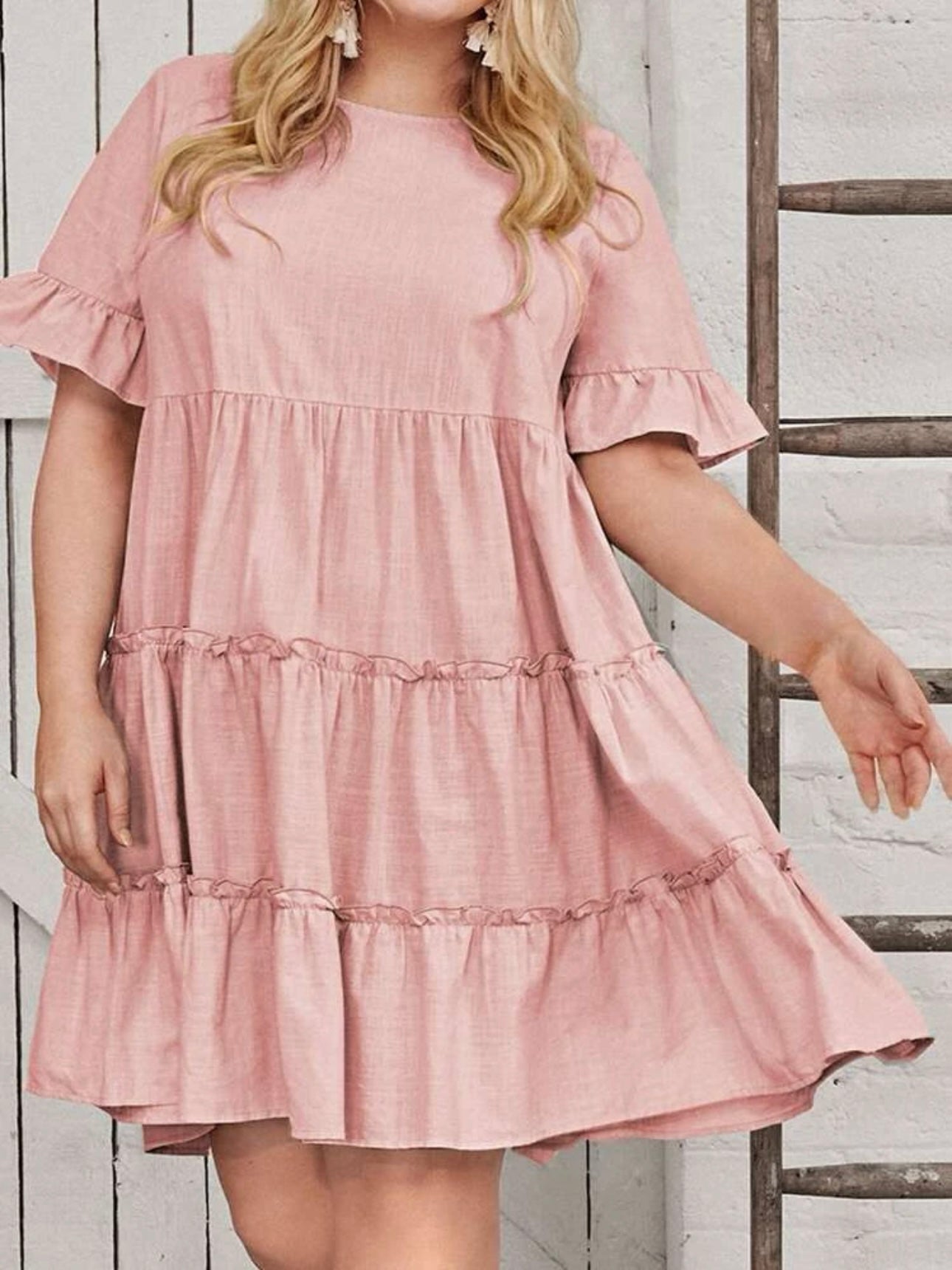 Single Back Button Flounce Hem Plus Size Babydoll Dress