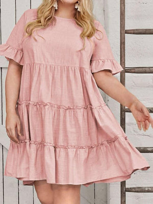 Single Back Button Flounce Hem Plus Size Babydoll Dress