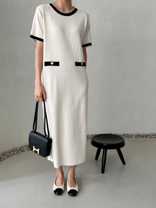 Two Tone False Button Pocket Oversize Knitted Dress