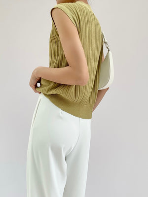 Button Down False Pocket Ribbed Knitted Oversize Sleeveless Top