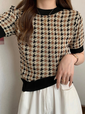Tweed Pattern Simple Knitted Top
