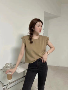 Pleated Sleeve Knitted Top