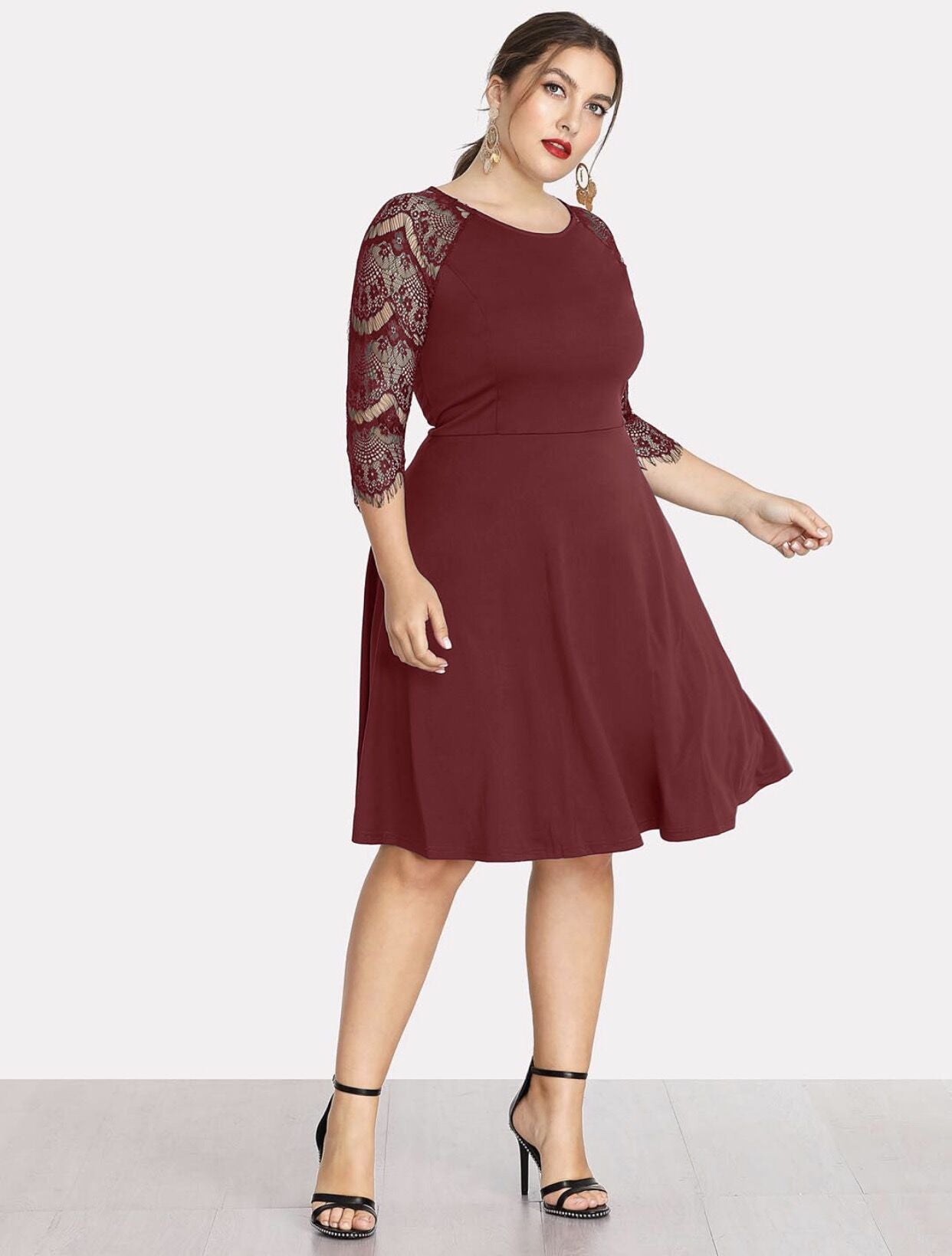 Lace Sleeve Plus Size Dress