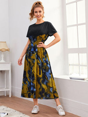 False 2 in 1 Combined Printed Solid Dress