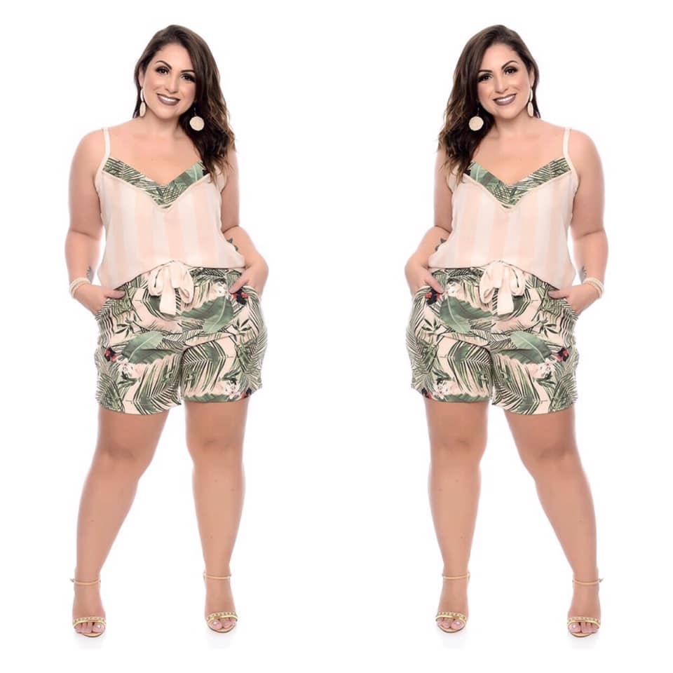 Combined Top & Leaf Shorts Plus Size Terno