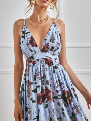 Pleated Bust Sexy Back Floral Cami Dress