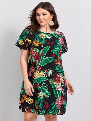 Tropical Plant Plus Size Dress