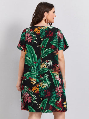 Tropical Plant Plus Size Dress