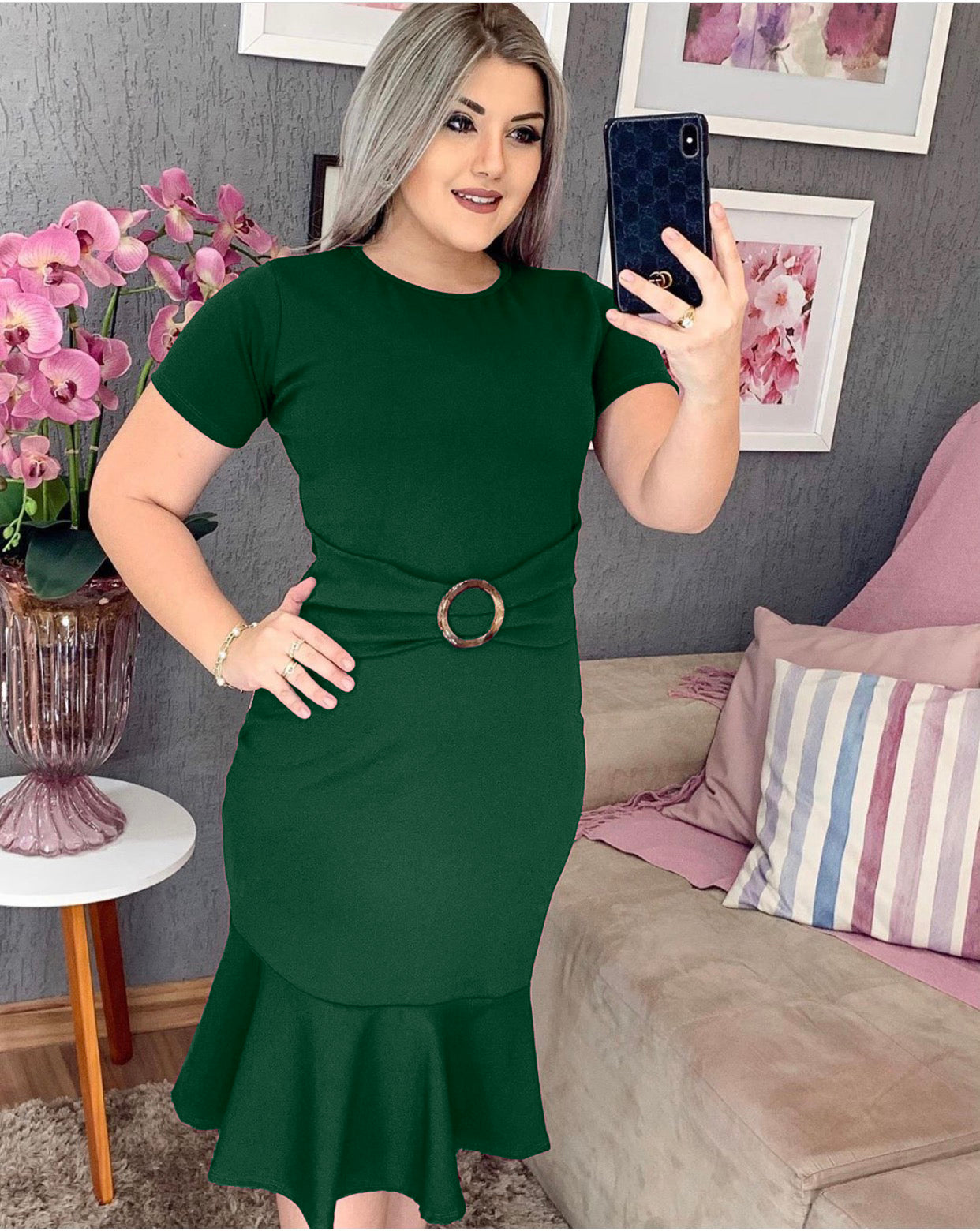 Mermaid Hemline Solid Plus Size Dress