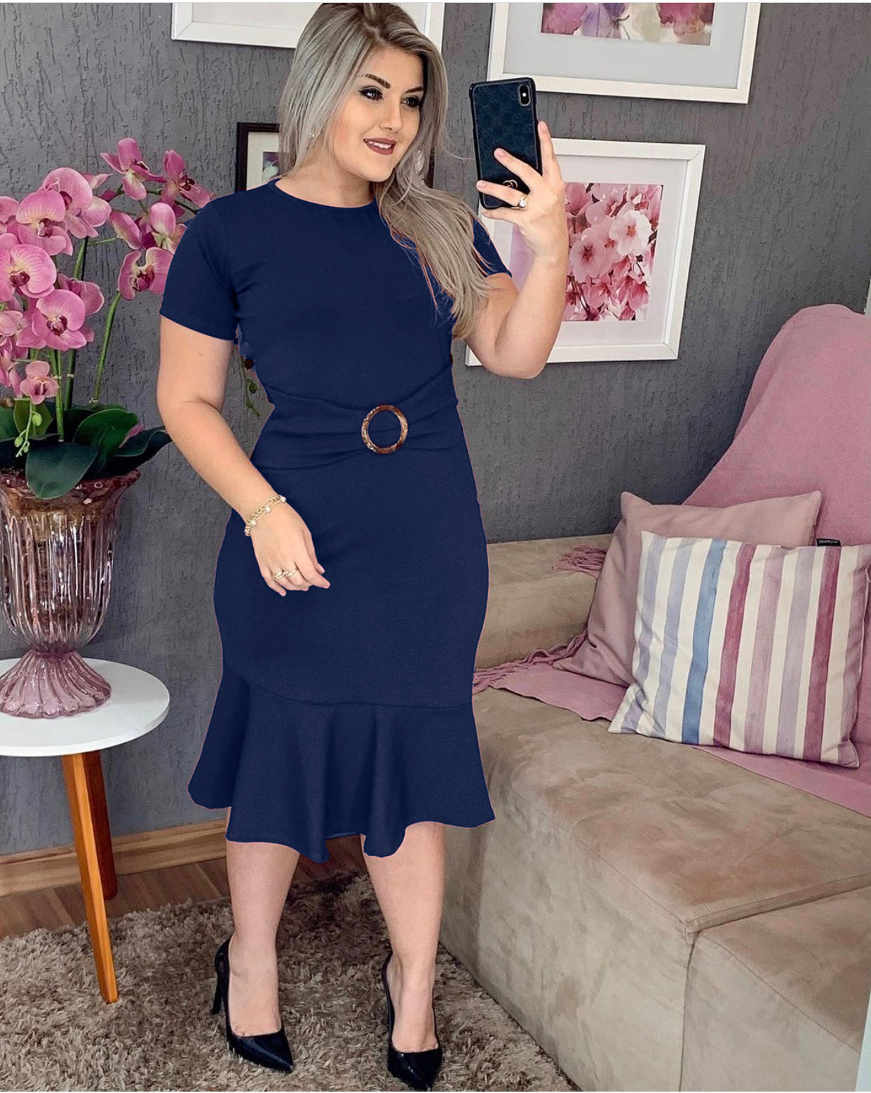 Mermaid Hemline Solid Plus Size Dress