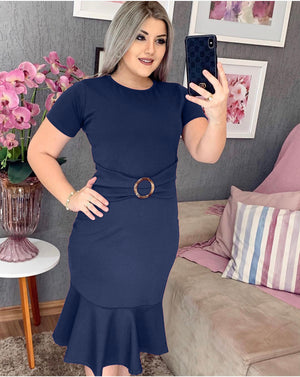 Mermaid Hemline Solid Plus Size Dress