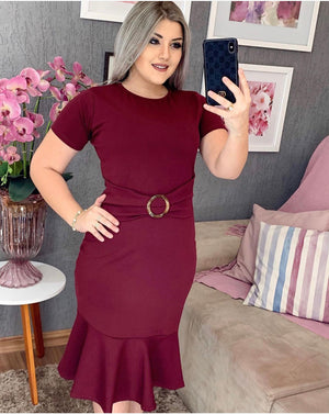 Mermaid Hemline Solid Plus Size Dress