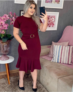 Mermaid Hemline Solid Plus Size Dress