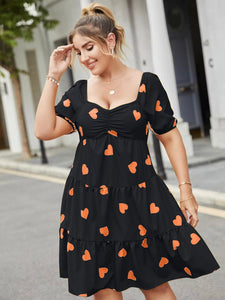 Heart Pattern Back Zipper Sweetheart Neck Flounce Hem Plus Size Dress