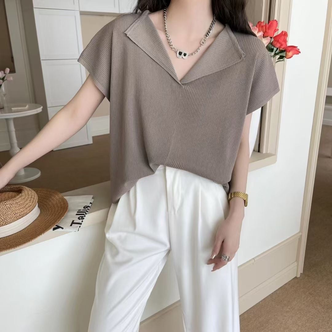 Open Neckline Batwing Sleeve Oversize Knitted Top