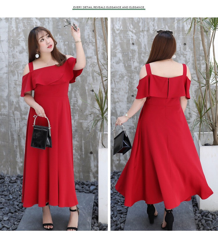 Cold Shoulder Ruffled Upper Plus Size Dress