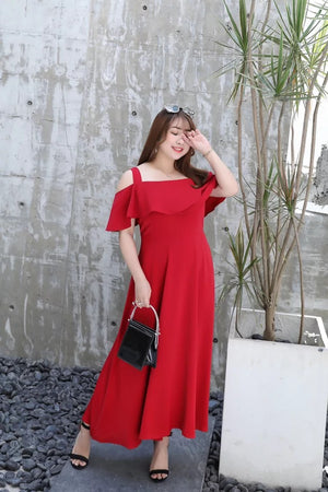 Cold Shoulder Ruffled Upper Plus Size Dress