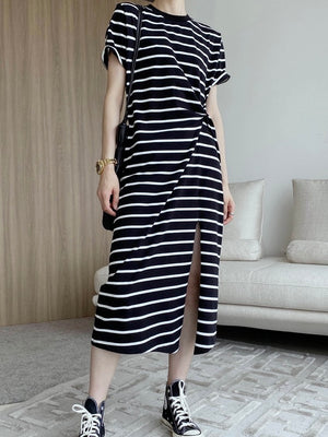 Stripe Side Split Bowknot Dress