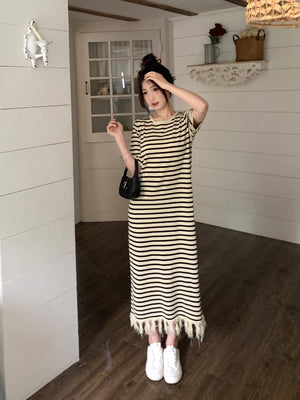 Tassel Hemline Stripe Knitted Dress