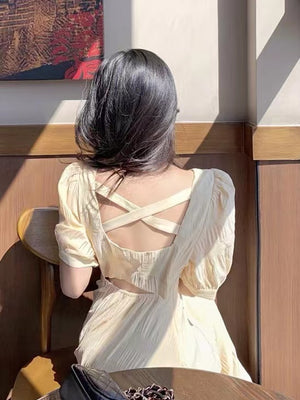 Crossover Cutout Back Solid Dress