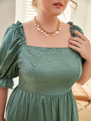 Premium Quality Embroidered Silk Square Neck Plus Size Dress