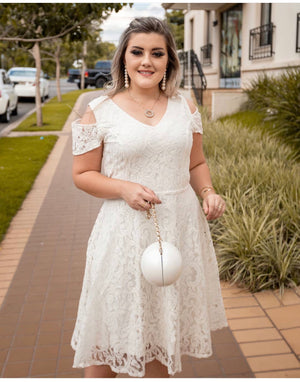 Cold Shoulder Embroidered Lace Plus Size Dress