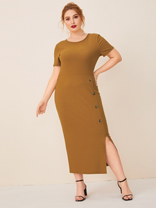 Button Down Split Plus Size Dress